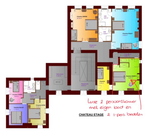 Zangweek Luxe 2-persoonskamer met eigen bad (2 x 1-pers. bed) - Château (prijs p.p.) - Afbeelding 3
